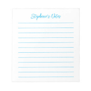Script Elegant Sky Blue Lined Personalized Notepad
