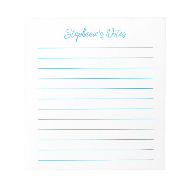 Script Elegant Sky Blue Lined Personalized Notepad (Front)