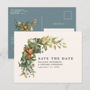 Script elegant wedding citrus botanical modern announcement postcard