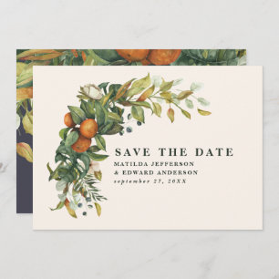 Script elegant wedding citrus botanical modern save the date