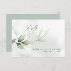 Script elegant wedding eucalyptus botanical modern RSVP card