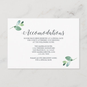 Script Eucalyptus Foliage Wedding Accommodations Enclosure Card
