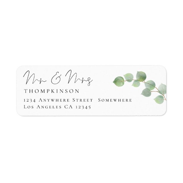 Script Eucalyptus Mr Mrs Return Name Address (Front)