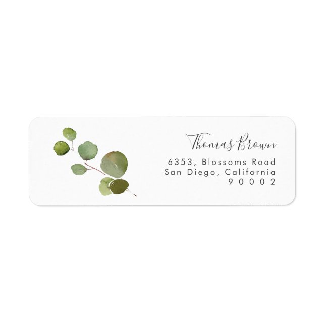 Script Eucalyptus Wedding Return Address Label (Front)