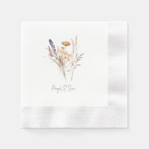 Script Fall Floral Wedding Cocktail  Napkin