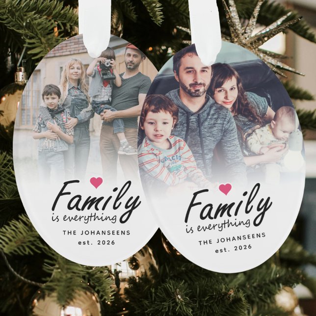 Script Family is Everything Modern Custom 2 Photo Ornament (Creator Uploaded)