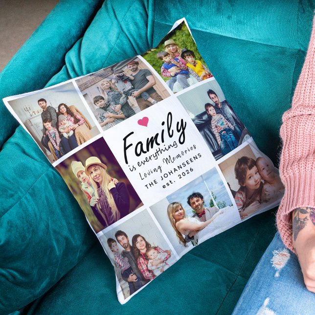 Script Family is Everything Photo Collage Keepsake Throw Pillow (Creator Uploaded)