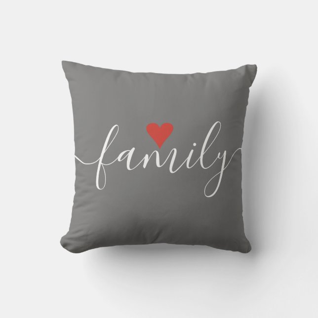Script Family Monogram Preppy Stripe Love Heart Throw Pillow (Front)