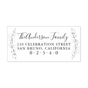 Script Family Name & Botanical Return Address Rubber Stamp