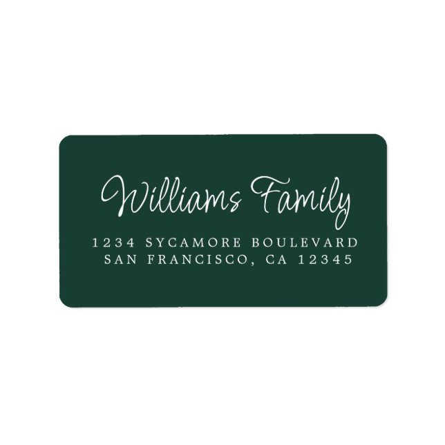 Script Family Name Dark Green Return Address Label (Front)