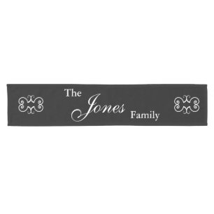 Script Family Name Fully Customizable Text Black Short Table Runner