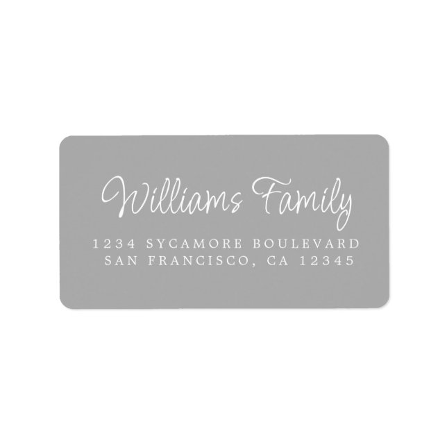Script Family Name Grey Return Address Label (Front)