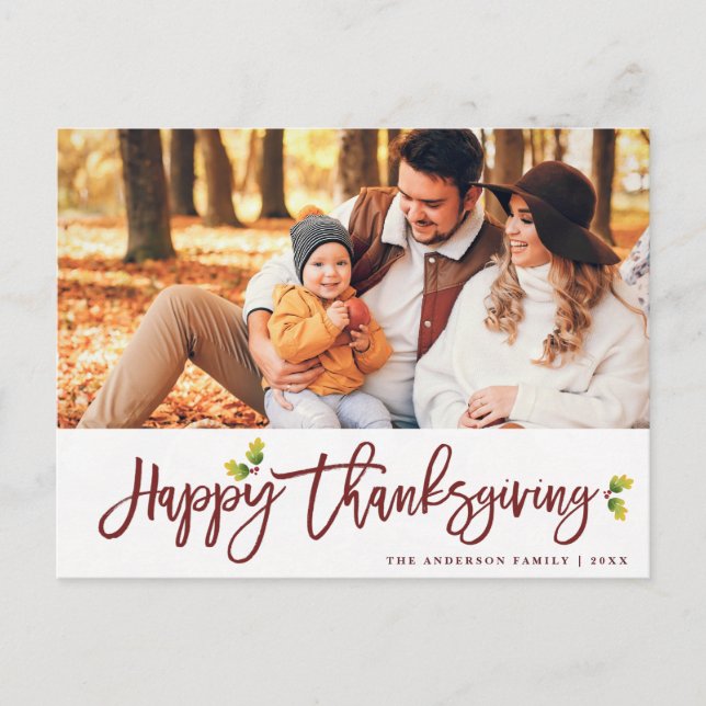 Script feuillage moderne Thanksgiving photo Carte  (Devant)