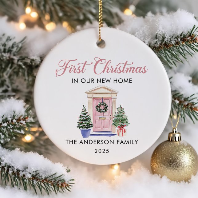 Script First Christmas At Our New Home Ceramic Ornament (Creator Uploaded)