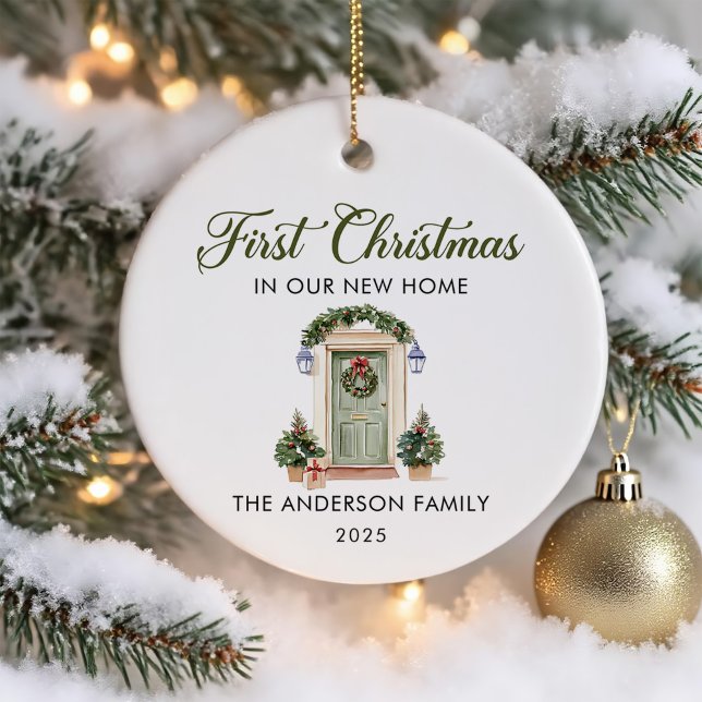 Script First Christmas At Our New Home Ceramic Ornament (Creator Uploaded)