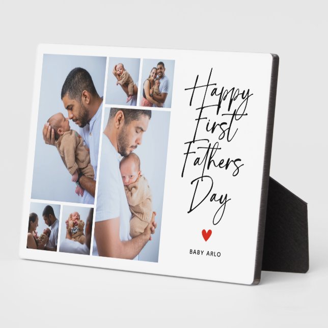 Script First Father's Day Photo Collage Gift Plaque (Side)
