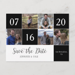Script Five Photo Calendar Block Save The Date Announcement Postcard