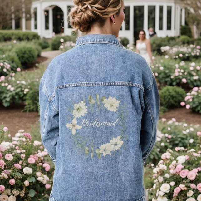 Script floral ivoire moderne, demoiselle d'honneur (Personalized Bridesmaid Denim Jean Jacket, Bachelorette Party Favors, Wedding Day Bridal Party Gifts)