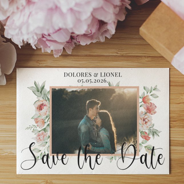 Script Floral Photo Minimalist Save the date  Invitation (Creator Uploaded)