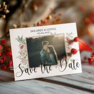 Script Floral Photo Minimalist Save the date Invitation