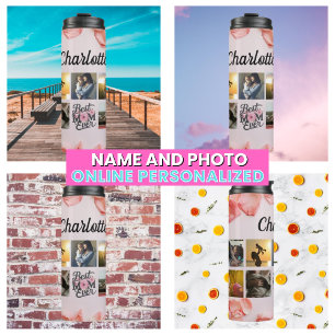 Script Floral Pink Best Mom Ever Mom Photo Collage Thermal Tumbler