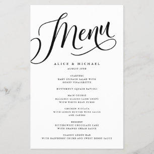 Script Flourish Personalized Black Paper Menu