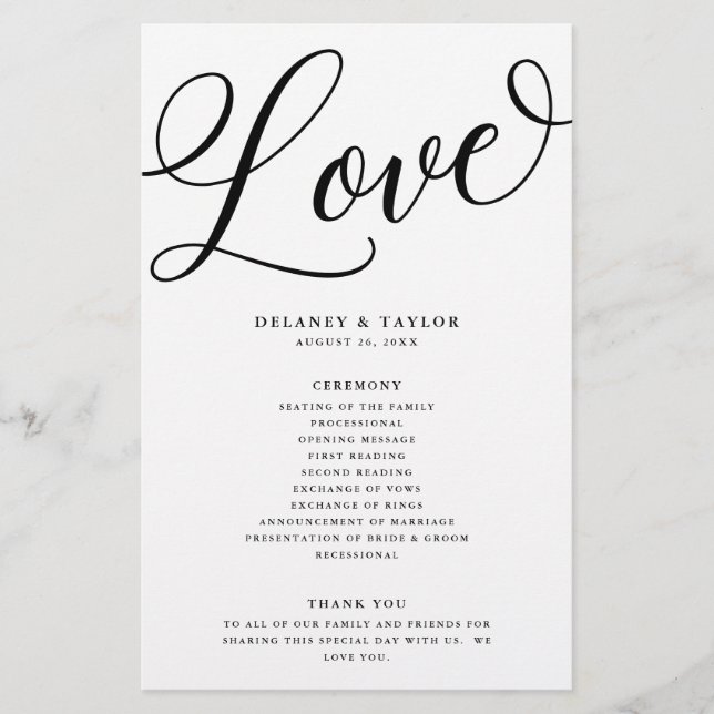 Script Flourish Personalized Black Paper Program (Front)