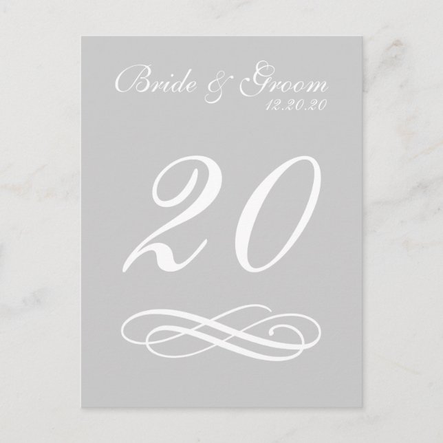 Script Flourish Table Numbers (Silver / White) Postcard (Front)