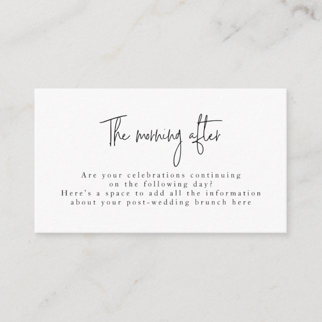 Script Font Black & White Post Wedding Brunch  Enclosure Card (Front)