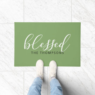 Script Font Blessed Name Doormat