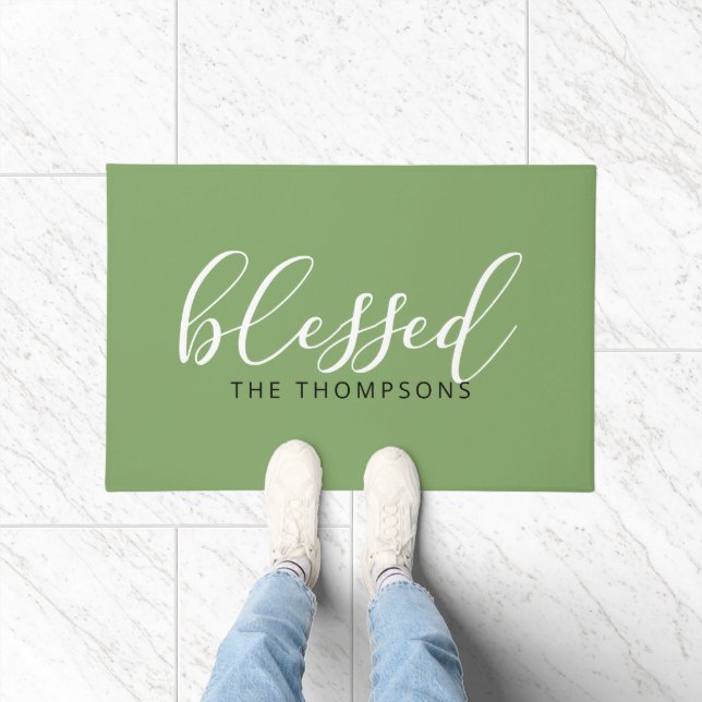 Script Font Blessed Name Doormat (Indoor)