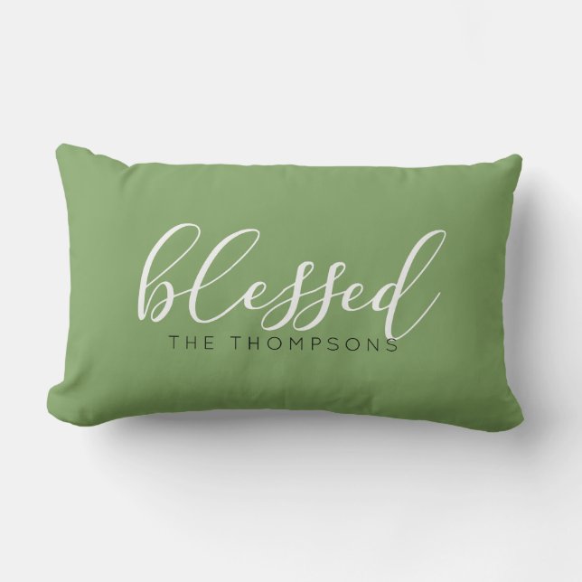 Script Font Blessed Name Lumbar Pillow (Front)