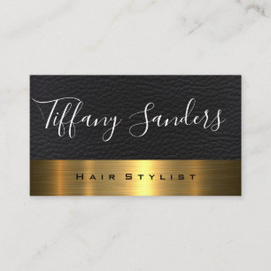 Script Font   Leather   Gold Metallic Business Card