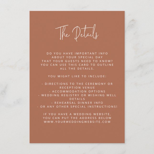 Script Font Modern Wedding Copper Colour Block Enclosure Card (Front)