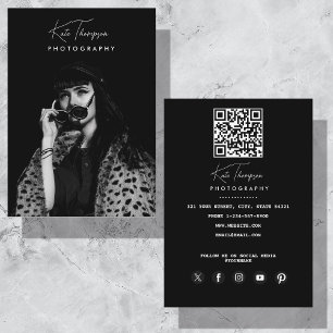 Script Font Photographer Black White Photography Business Card