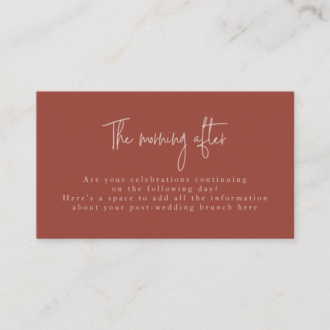 Script Font Terracotta & Cream Post Wedding Brunch Enclosure Card (Front)
