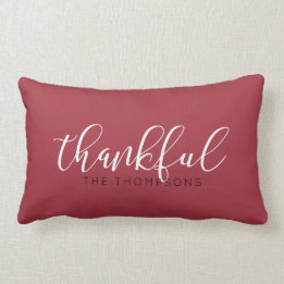 Script Font Thankful Name Lumbar Pillow