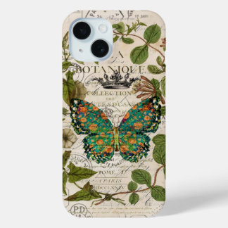script french country botanical monarch butterfly iPhone 15 case