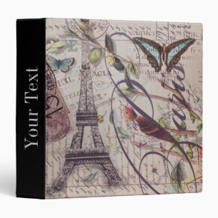Script French country butterfly Paris Eiffel Tower Binder