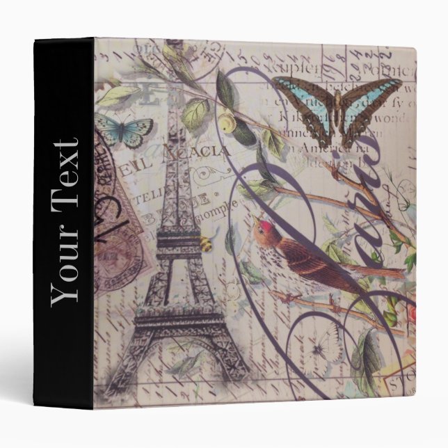 Script French country butterfly Paris Eiffel Tower Binder (Front/Spine)