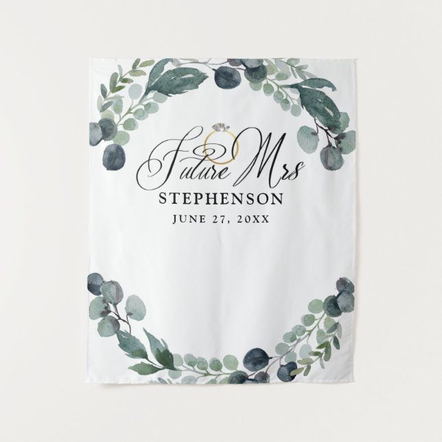 Script FUTURE MRS Greenery Bridal Shower Backdrop Tapestry (Front)