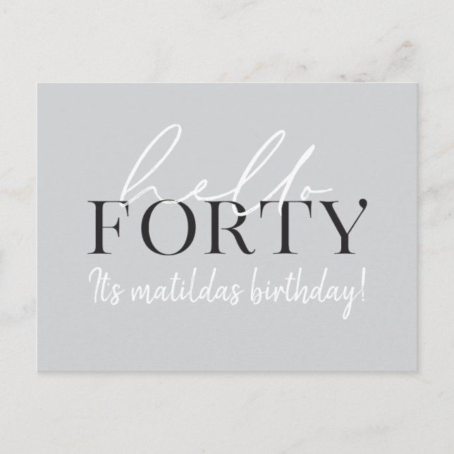 Script & geometric 40th birthday invitation postcard (Front)