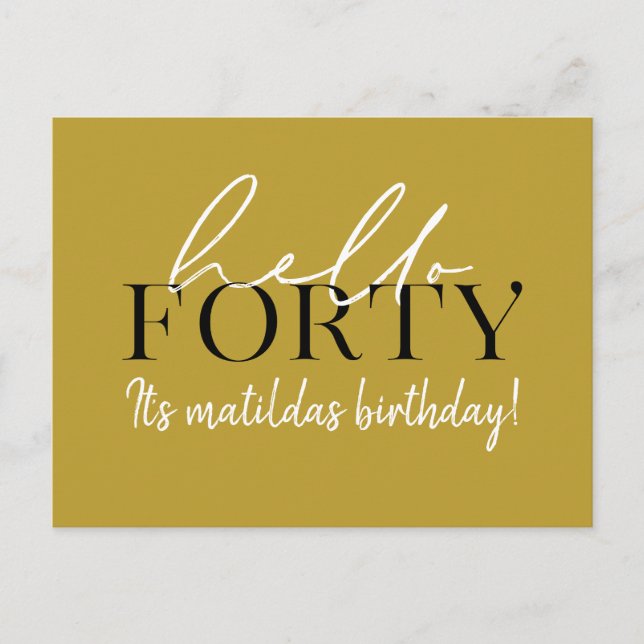 Script & geometric 40th birthday postcard (Front)