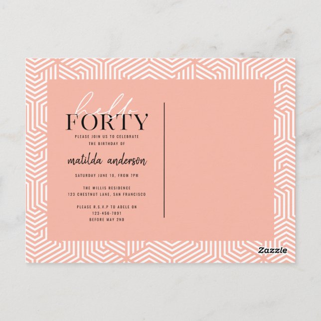 Script & geometric 40th birthday postcard (Back)