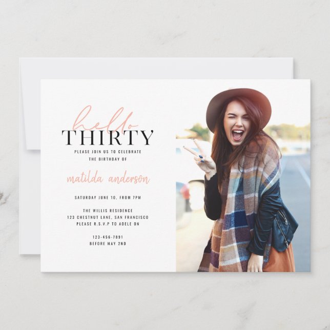Script & geometric thirtieth birthday photo invite (Front)