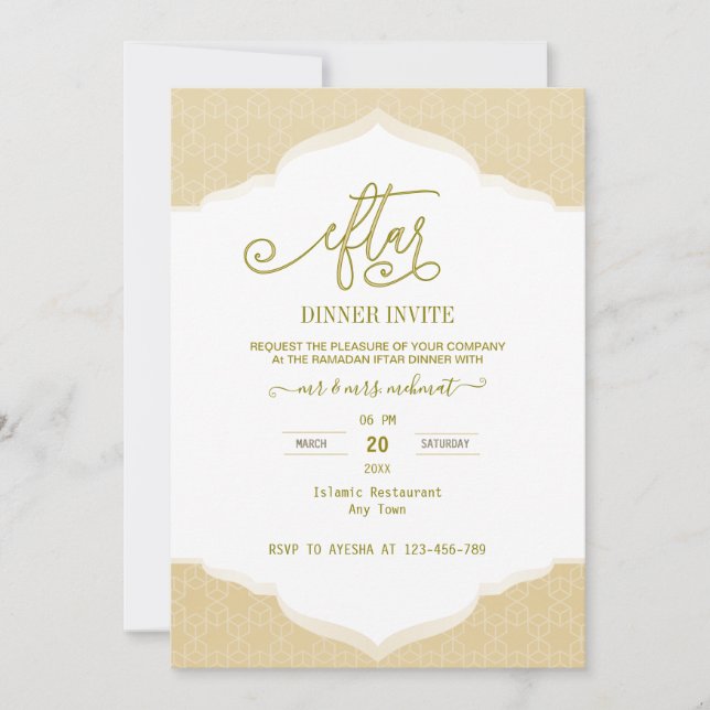 Script Gold and white ramadan Iftar Invitation (Devant)