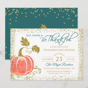 Script Gold Pumpkin Thanksgiving Dinner Invitation
