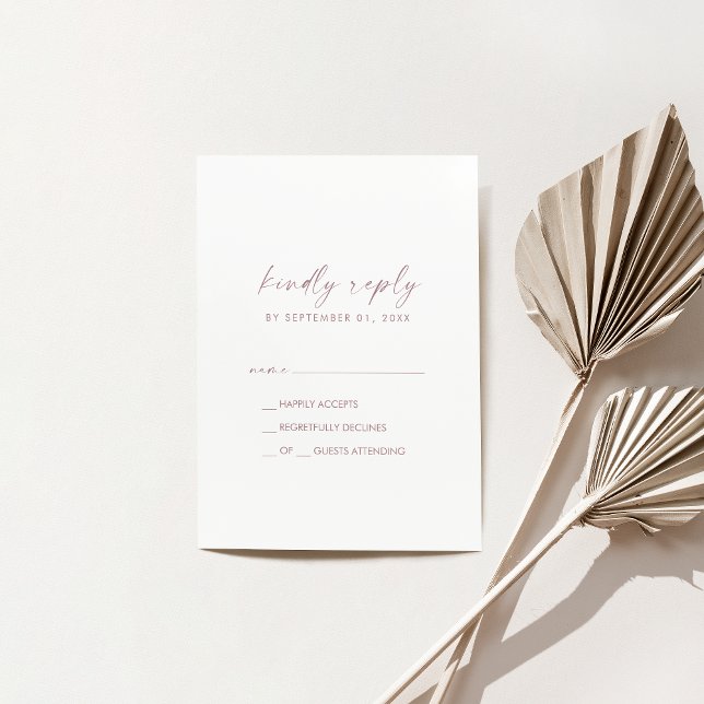 Script Gold Rose moderne Minimal Carte RSVP simple (Modern Rose Gold Script Minimal Simple RSVP Card)