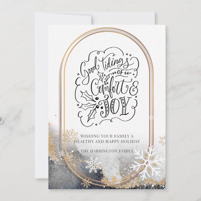 Script Good Tidings Of Comfort And Joy Christmas Holiday Card (Front)
