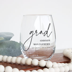 Script Grad Personalized Class of 2025 Graduation Stemless Wine Glass